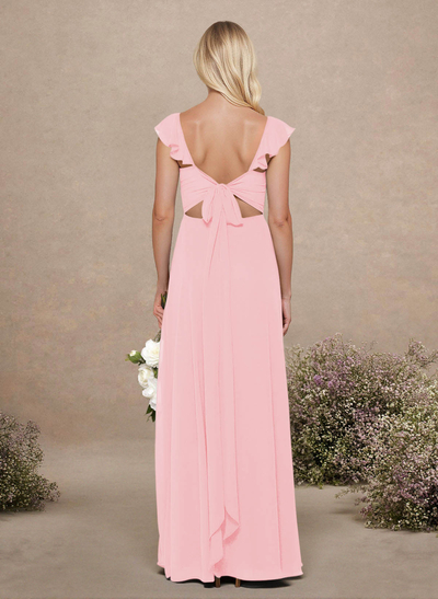 A-Line Sweetheart Floor-Length Chiffon Bridesmaid With Shoulder Ruffle