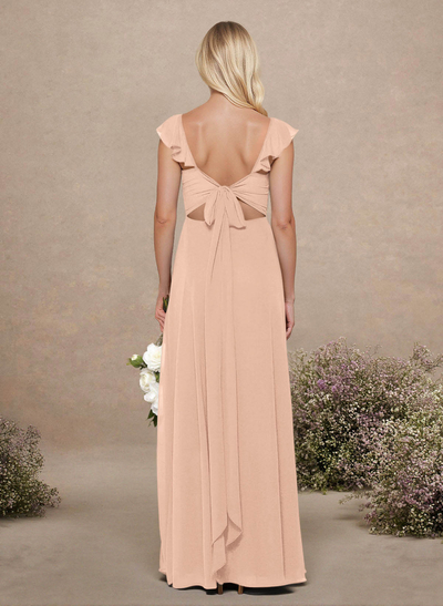 A-Line Sweetheart Floor-Length Chiffon Bridesmaid With Shoulder Ruffle