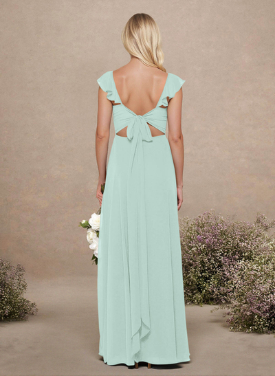 A-Line Sweetheart Floor-Length Chiffon Bridesmaid With Shoulder Ruffle