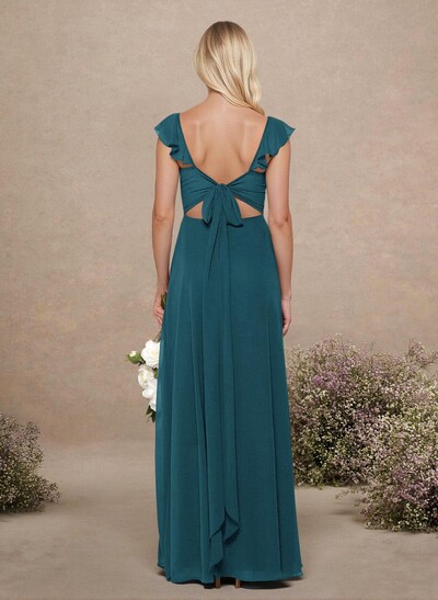 A-Line Sweetheart Floor-Length Chiffon Bridesmaid With Shoulder Ruffle
