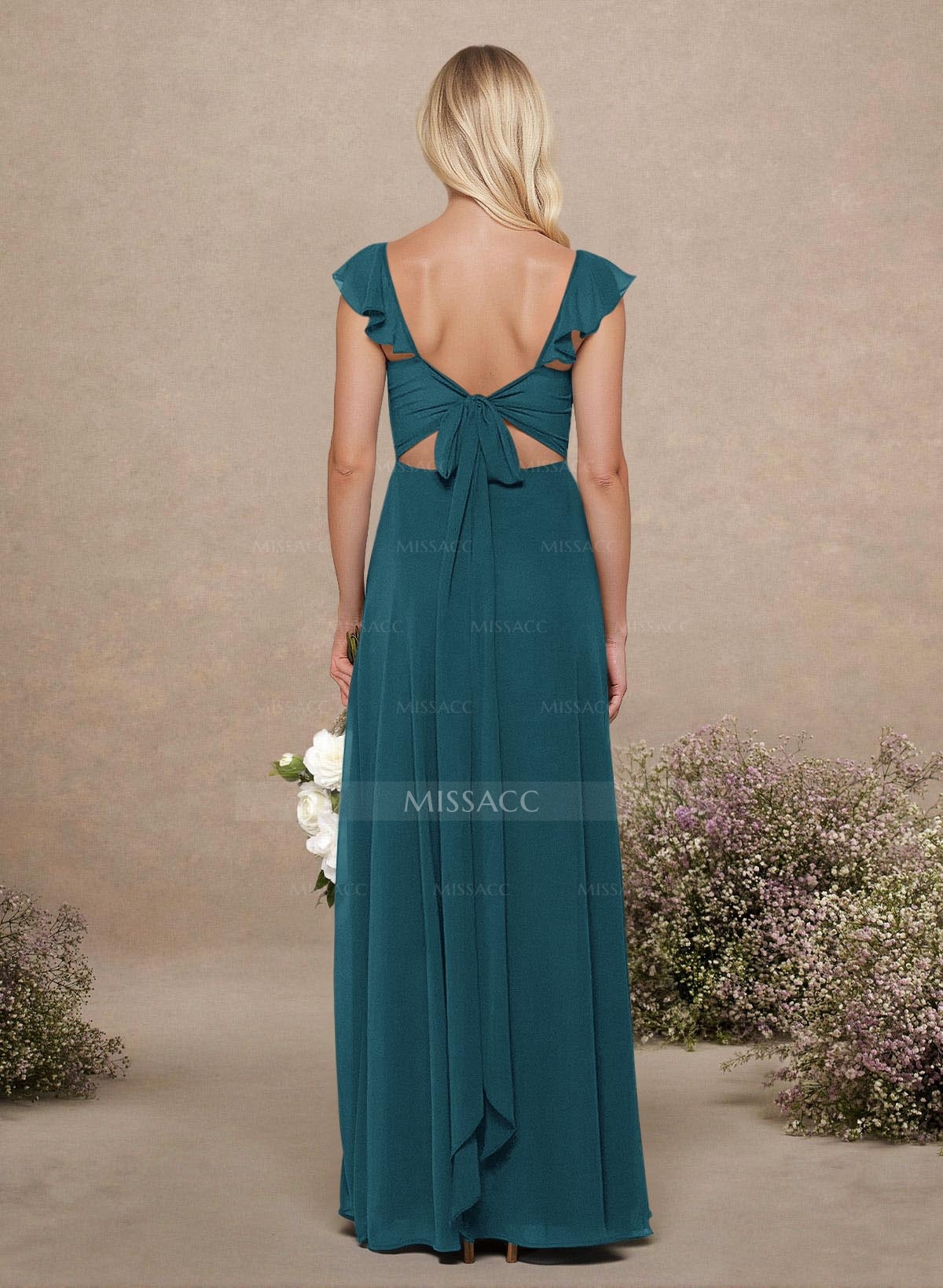 A-Line Sweetheart Floor-Length Chiffon Bridesmaid With Shoulder Ruffle