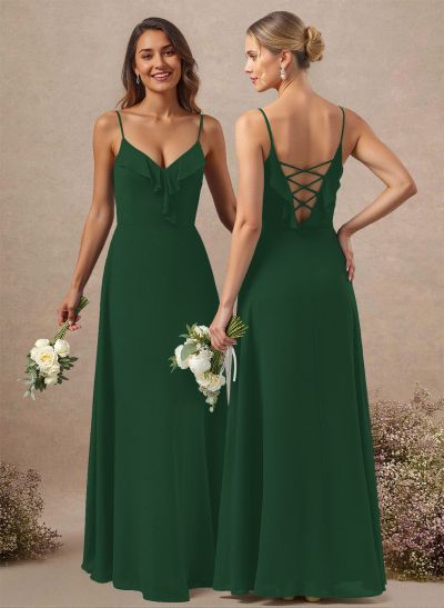 A-Line Floor-Length Chiffon Bridesmaid With Ruffle