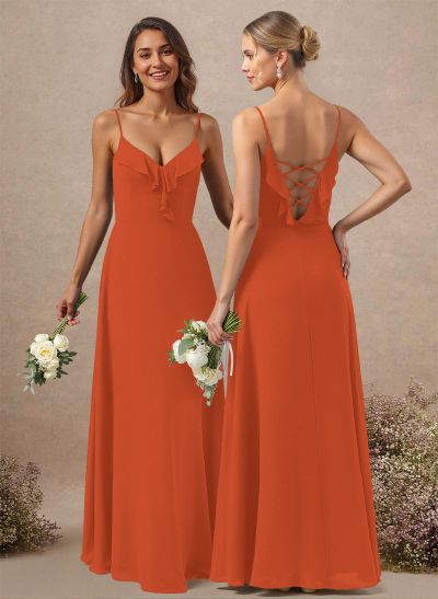 A-Line Floor-Length Chiffon Bridesmaid With Ruffle