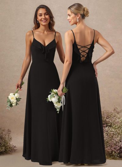 A-Line Floor-Length Chiffon Bridesmaid With Ruffle
