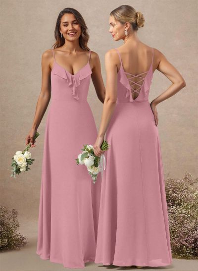 A-Line Floor-Length Chiffon Bridesmaid With Ruffle