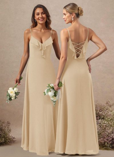 A-Line Floor-Length Chiffon Bridesmaid With Ruffle