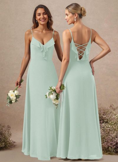A-Line Floor-Length Chiffon Bridesmaid With Ruffle