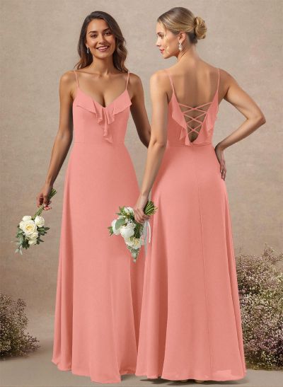 A-Line Floor-Length Chiffon Bridesmaid With Ruffle