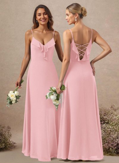 A-Line Floor-Length Chiffon Bridesmaid With Ruffle