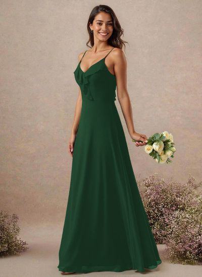 A-Line Floor-Length Chiffon Bridesmaid With Ruffle