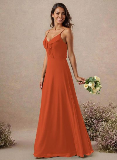 A-Line Floor-Length Chiffon Bridesmaid With Ruffle