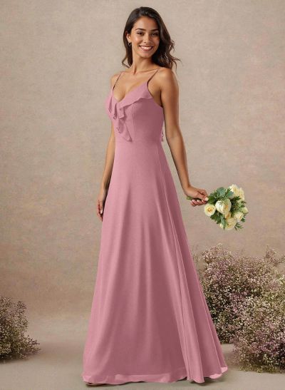 A-Line Floor-Length Chiffon Bridesmaid With Ruffle