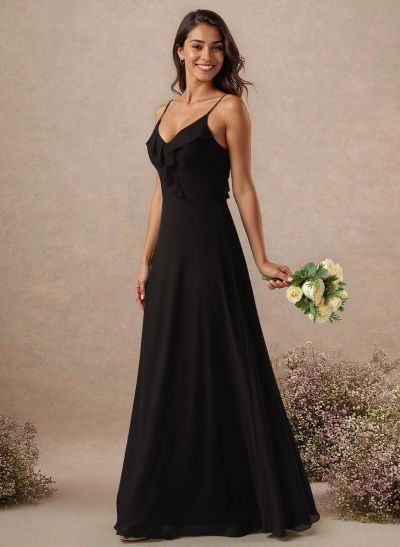 A-Line Floor-Length Chiffon Bridesmaid With Ruffle