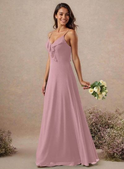 A-Line Floor-Length Chiffon Bridesmaid With Ruffle