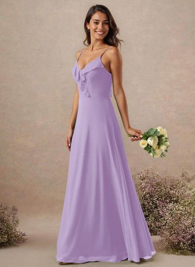 A-Line Floor-Length Chiffon Bridesmaid With Ruffle