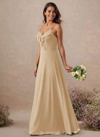 A-Line Floor-Length Chiffon Bridesmaid With Ruffle