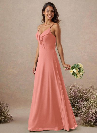 A-Line Floor-Length Chiffon Bridesmaid With Ruffle