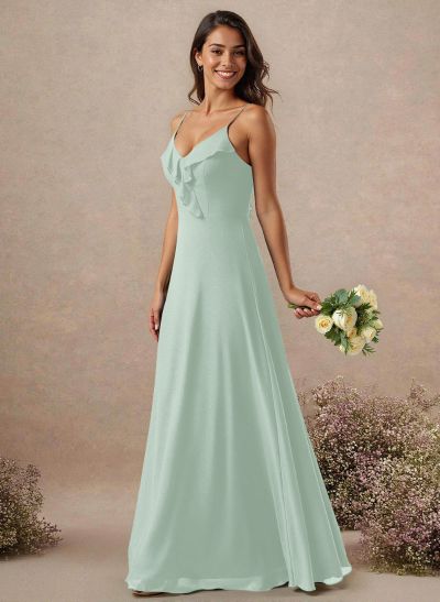 A-Line Floor-Length Chiffon Bridesmaid With Ruffle