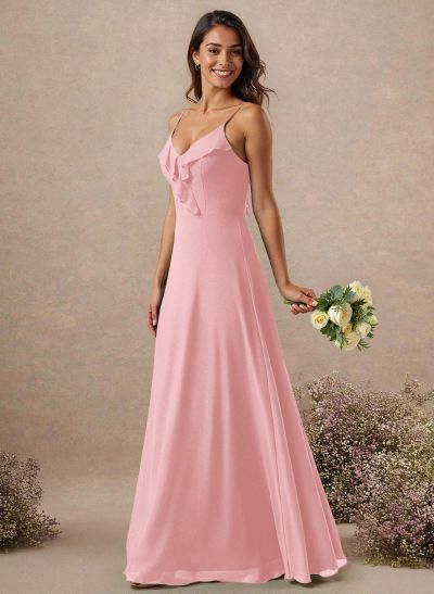 A-Line Floor-Length Chiffon Bridesmaid With Ruffle