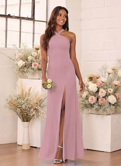 Flattering Back Hole Mermaid Floor-Length Chiffon Bridesmaid Dresses With High Split