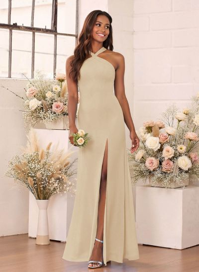 Flattering Back Hole Mermaid Floor-Length Chiffon Bridesmaid Dresses With High Split