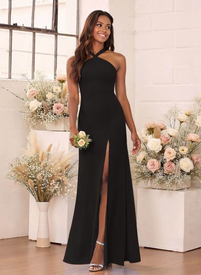Flattering Back Hole Mermaid Floor-Length Chiffon Bridesmaid Dresses With High Split