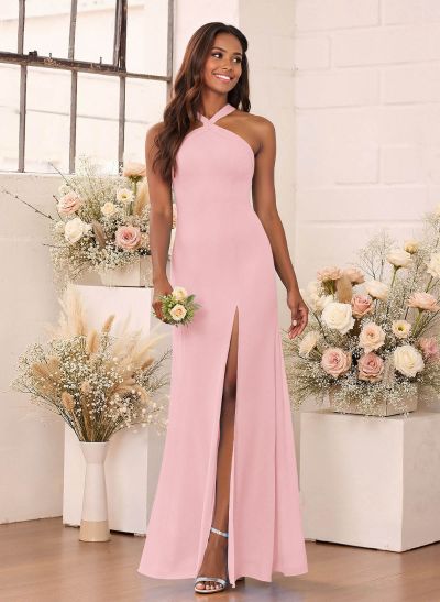 Flattering Back Hole Mermaid Floor-Length Chiffon Bridesmaid Dresses With High Split