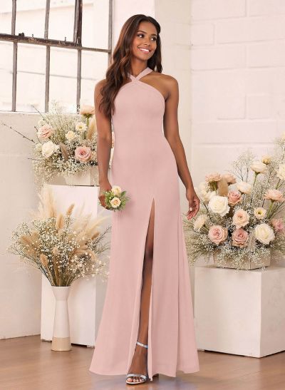 Flattering Back Hole Mermaid Floor-Length Chiffon Bridesmaid Dresses With High Split