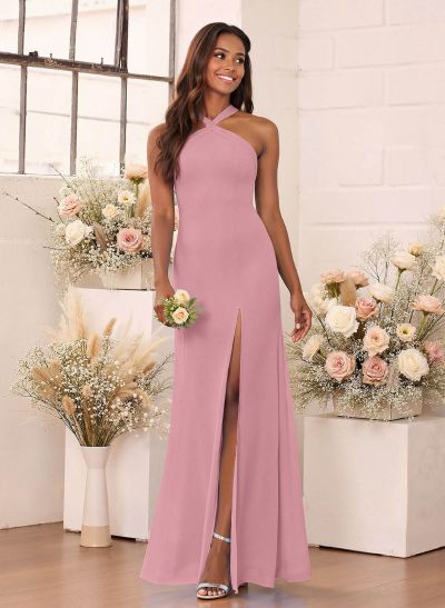 Flattering Back Hole Mermaid Floor-Length Chiffon Bridesmaid Dresses With High Split