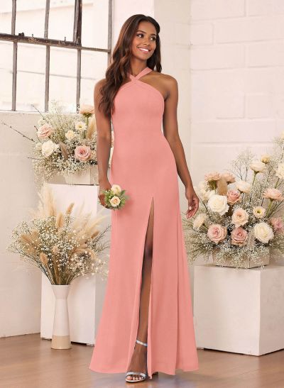 Flattering Back Hole Mermaid Floor-Length Chiffon Bridesmaid Dresses With High Split