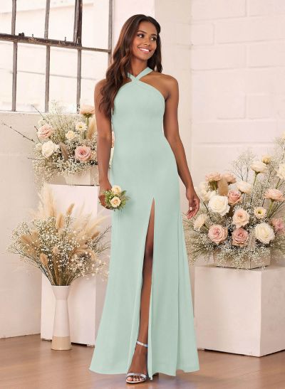 Flattering Back Hole Mermaid Floor-Length Chiffon Bridesmaid Dresses With High Split