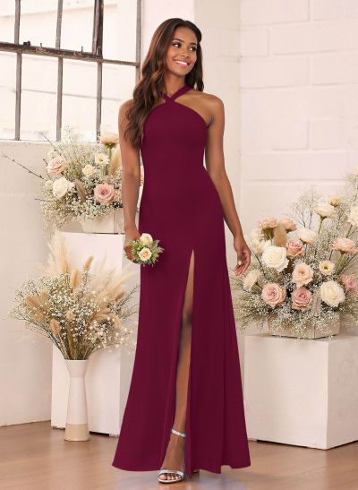 Flattering Back Hole Mermaid Floor-Length Chiffon Bridesmaid Dresses With High Split