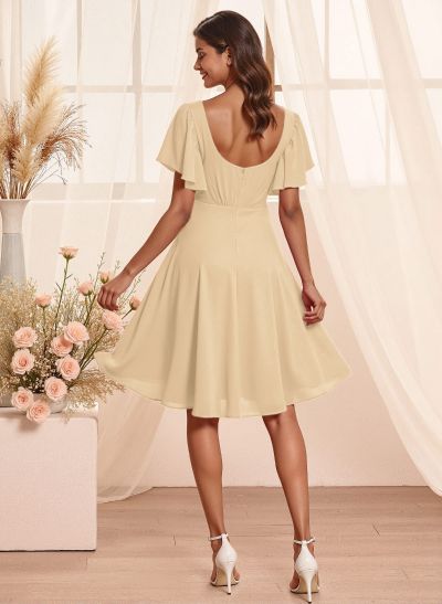 Sweet & Flow V-Neck Short Sleeves Knee-Length Chiffon Bridesmaid