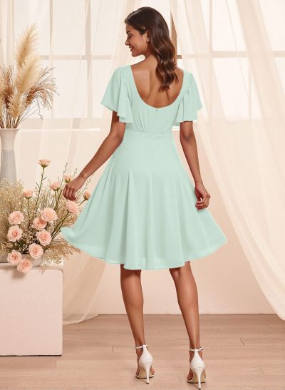 Sweet & Flow V-Neck Short Sleeves Knee-Length Chiffon Bridesmaid