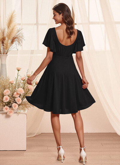 Sweet & Flow V-Neck Short Sleeves Knee-Length Chiffon Bridesmaid