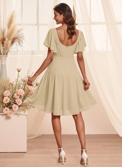 Sweet & Flow V-Neck Short Sleeves Knee-Length Chiffon Bridesmaid