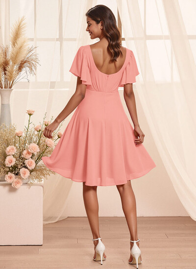 Sweet & Flow V-Neck Short Sleeves Knee-Length Chiffon Bridesmaid