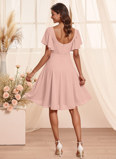 Sweet & Flow V-Neck Short Sleeves Knee-Length Chiffon Bridesmaid