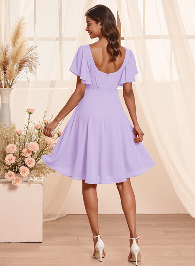 Sweet & Flow V-Neck Short Sleeves Knee-Length Chiffon Bridesmaid