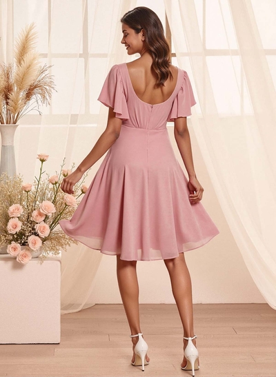 Sweet & Flow V-Neck Short Sleeves Knee-Length Chiffon Bridesmaid