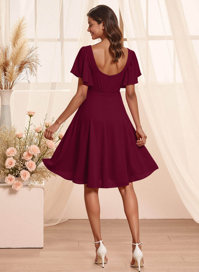 Sweet & Flow V-Neck Short Sleeves Knee-Length Chiffon Bridesmaid