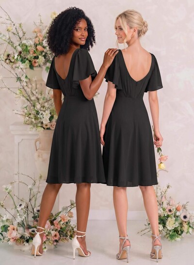 Sweet & Flow V-Neck Short Sleeves Knee-Length Chiffon Bridesmaid