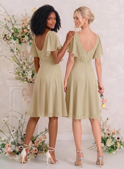 Sweet & Flow V-Neck Short Sleeves Knee-Length Chiffon Bridesmaid