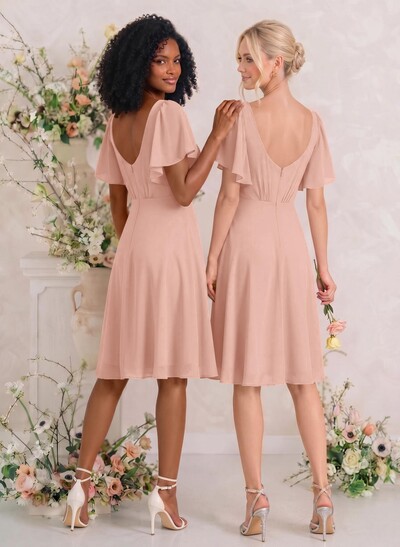 Sweet & Flow V-Neck Short Sleeves Knee-Length Chiffon Bridesmaid