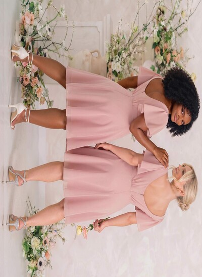 Sweet & Flow V-Neck Short Sleeves Knee-Length Chiffon Bridesmaid