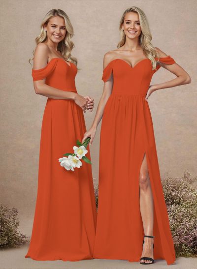 Elegant Off-The-Shoulder A-Line Chiffon Bridesmaid Dresses With High Split