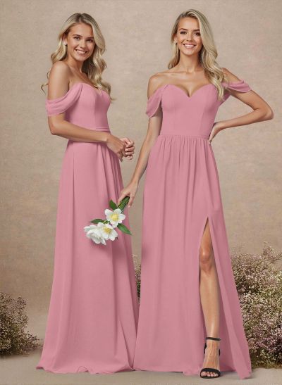 Elegant Off-The-Shoulder A-Line Chiffon Bridesmaid Dresses With High Split