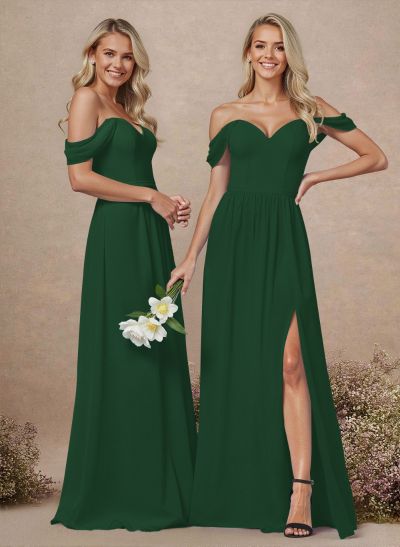 Elegant Off-The-Shoulder A-Line Chiffon Bridesmaid Dresses With High Split