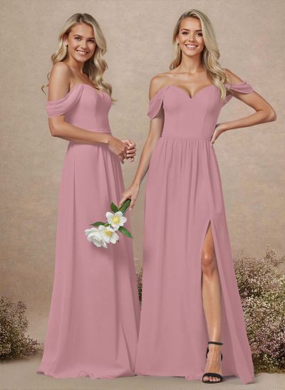 Elegant Off-The-Shoulder A-Line Chiffon Bridesmaid Dresses With High Split