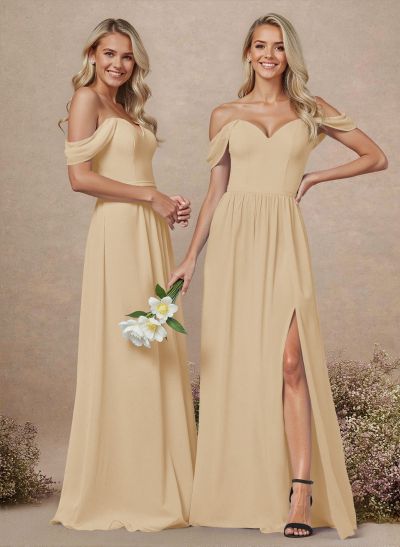 Elegant Off-The-Shoulder A-Line Chiffon Bridesmaid Dresses With High Split